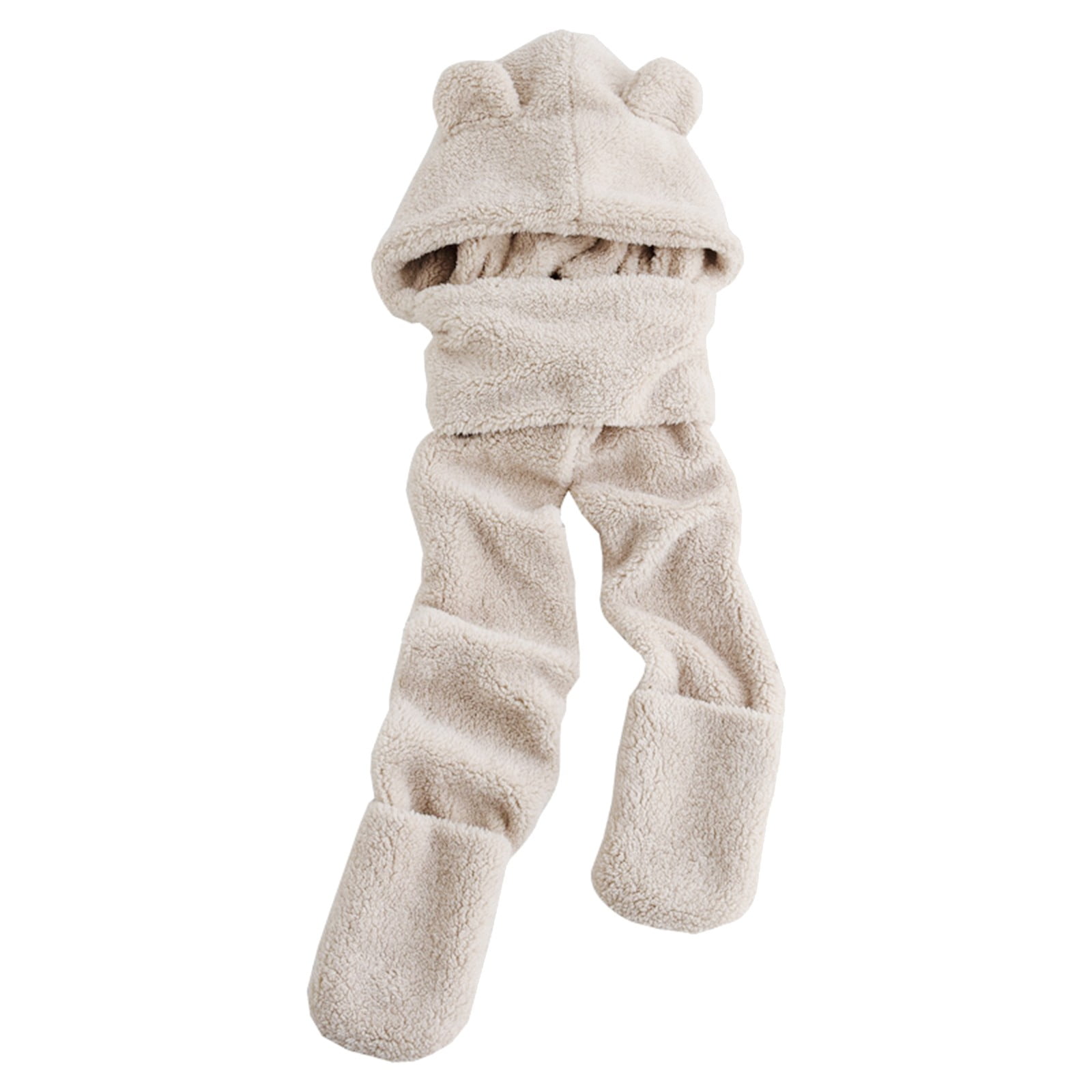 Faux Fur Animal Hood Fuzzy Wolf Hats Gloves Scarf 3 In 1 Bear Hats Winter Fashion Cosplay Scarf Hats