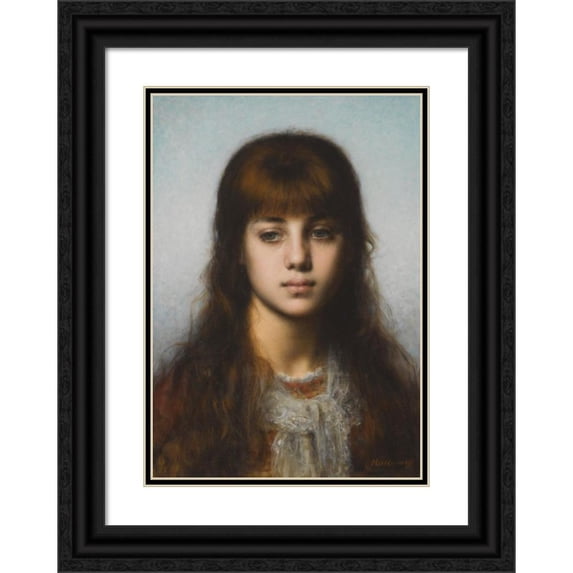 Alexei Harlamoff 11x14 Black Ornate Wood Framed Double Matted Museum Art Print Titled: Study of a Girl