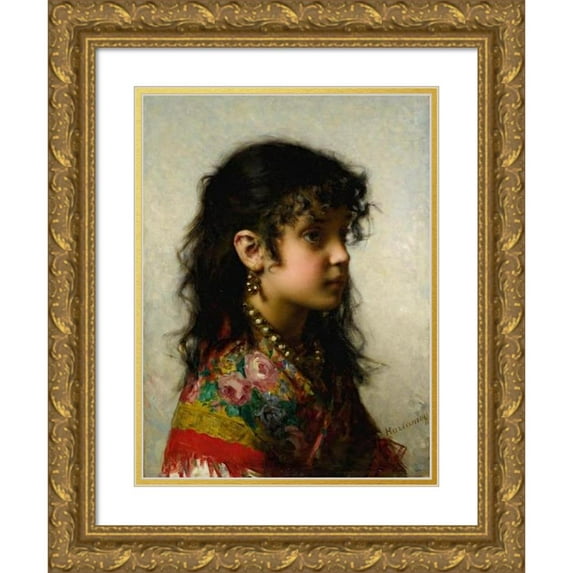 Alexei Harlamoff 14x18 Gold Ornate Wood Frame and Double Matted Museum Art Print Titled - Girl with Brass Necklace