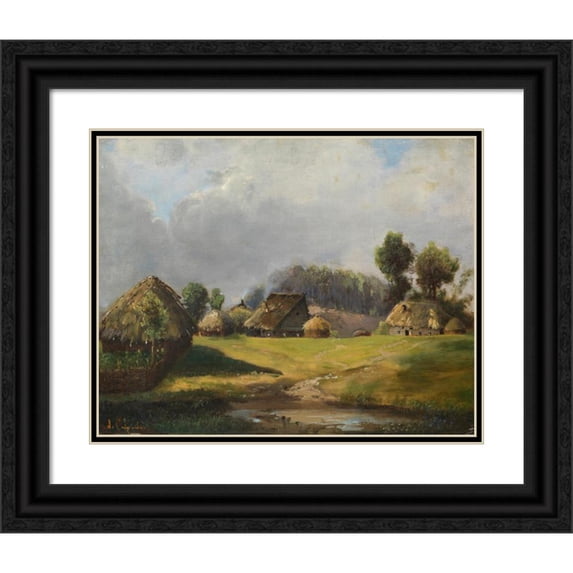 Alexei Kondratievich Savrasov 18x15 Black Ornate Wood Framed Double Matted Museum Art Print Titled - Village by the Forest