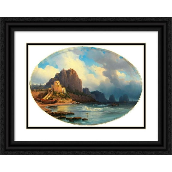 Alexei Petrovich Bogoliubov 18x14 Black Ornate Wood Framed Double Matted Museum Art Print Titled - A Scene in Capri (1856)
