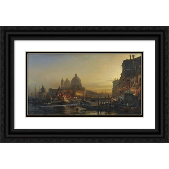 Alexei Petrovich Bogoliubov 24x15 Black Ornate Framed Double Matted Museum Art Print Titled: The Eve of the Celebration, Santa Maria Della Salute, Venice (1867)