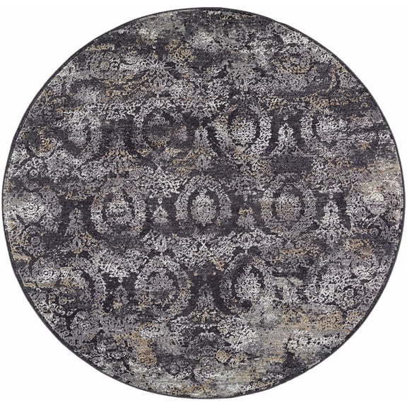 BoutiqueRugs Alexei Traditional Area Rug - Black, Gray, Charcoal - 5'3" Round