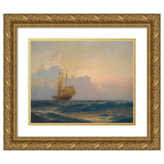 Alexei Vasilievich Hanzen 23x20 Gold Ornate Framed and Double Matted Museum Art Print Titled - Ship at Dusk