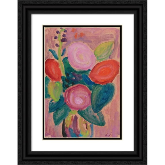 Alexej von Jawlensky 11x14 Black Ornate Wood Framed Double Matted Museum Art Print Titled: Blumenstrauss in Vase (1916)