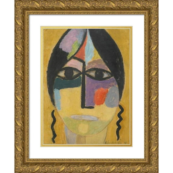 Alexej von Jawlensky 14x18 Gold Ornate Wood Frame and Double Matted Museum Art Print Titled - Mystical Head; Raven Wing IV (Mystical Head; Raven's Wing Iv) (1918)