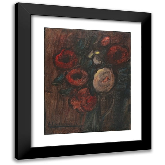 Alexej von Jawlensky 15x18 Black Modern Framed Museum Art Print Titled - Large Still Life; Green Jug with Peony (Dark Rosenbouquet) (1937)