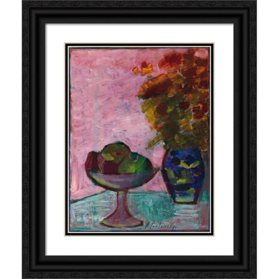 Alexej von Jawlensky 15x18 Black Ornate Wood Framed Double Matted Museum Art Print Titled - Still Life with Fruit Bowl and Flower Vase (1932)