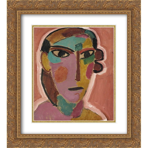 Alexej von Jawlensky 2x Matted 20x24 Gold Ornate Framed Art Print 'Mystischer Kopf Frauenkopf auf rotem Grund'