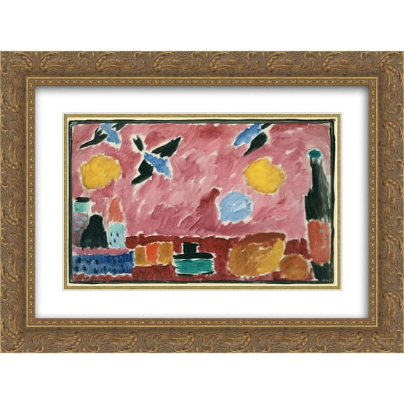 Alexej von Jawlensky 2x Matted 24x20 Gold Ornate Framed Art Print 'Still Life with Bottle, Bread and red Wallpaper with Swallows'
