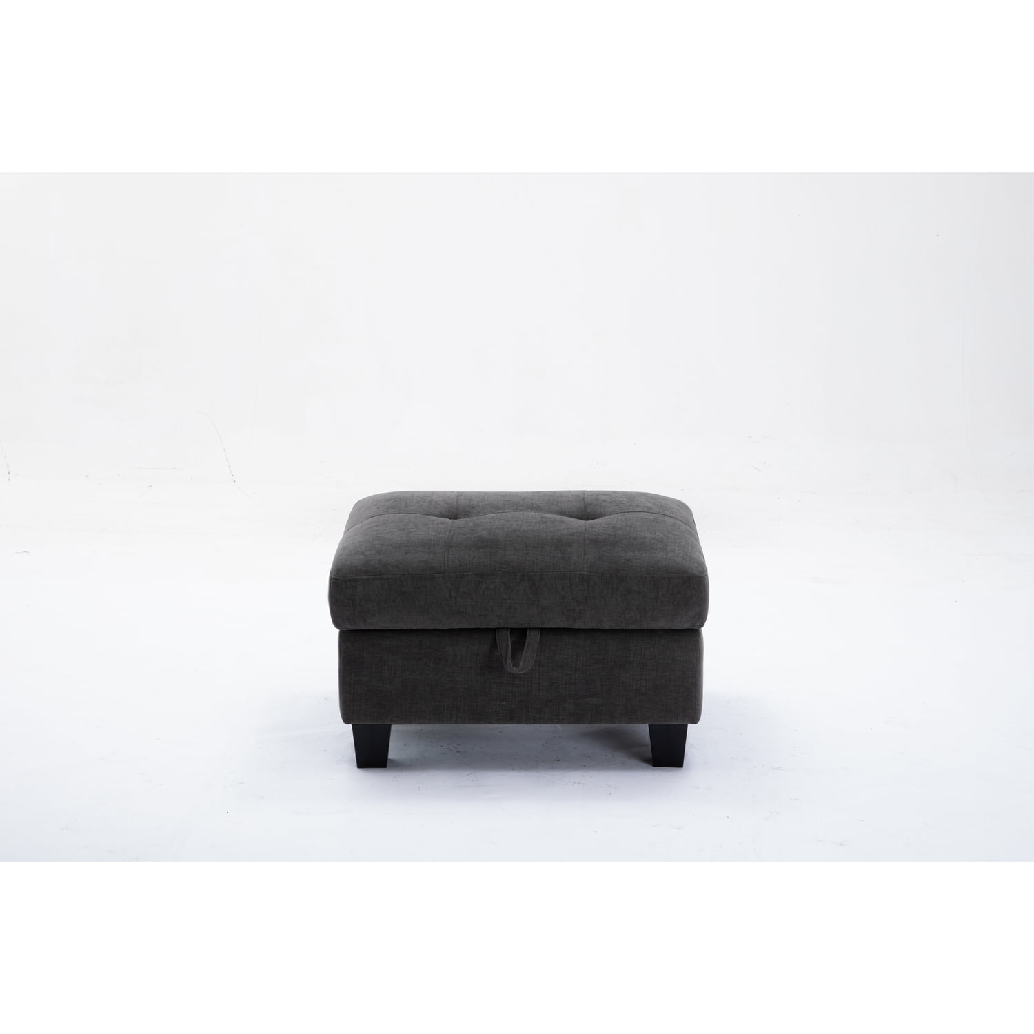 Dark Gray Fabric Upholstered Storage Ottoman