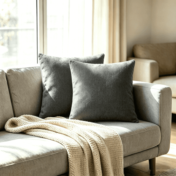 Alexent 2 PCS Sofa Throw Pillows, Solid Color Soft Comfort Throw Pillow, Polyester Fiber Fabric, Foam Filling, Suitable for Sofa Home Decoration, Gray