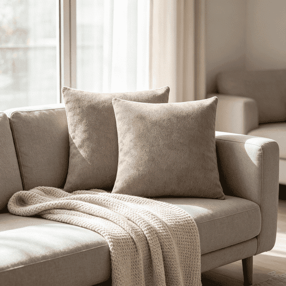 Alexent 2 PCS Sofa Throw Pillows, Solid Color Soft Comfort Throw Pillow, Polyester Fiber Fabric, Foam Filling, Suitable for Sofa Home Decoration, Beige