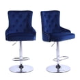 thumbnail image 1 of Alexent 2PCS Swivel Bar Stools, High Back, Button Tufted, Silver Footrest and Nailhead Trim Swivel Bar Chairs for Kitchen, Bar Velvet Upholstered Bar Stools, Dark Blue, 1 of 6