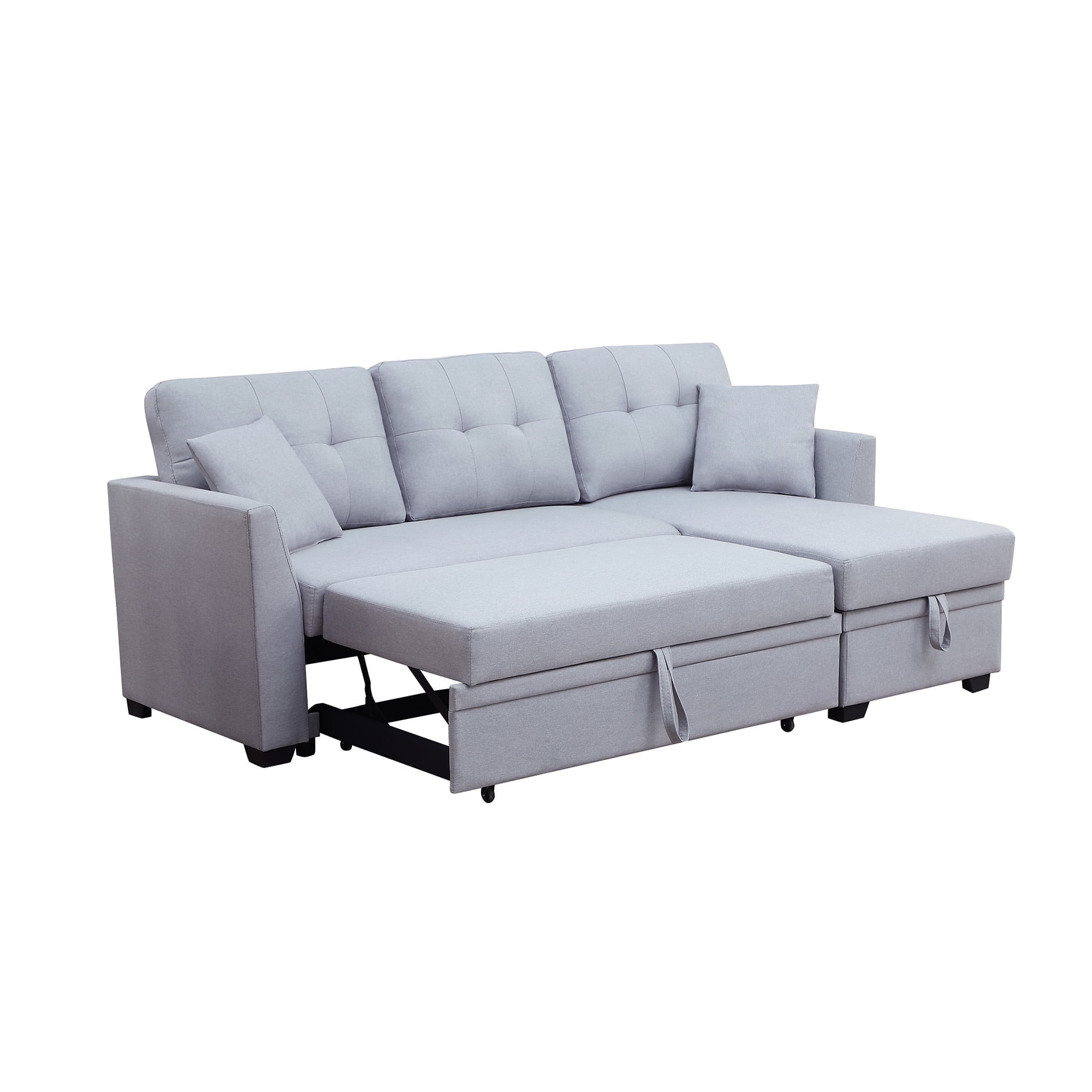 Ash Gray Fabric Tufted Sectional Sleeper Sofa with Storage
