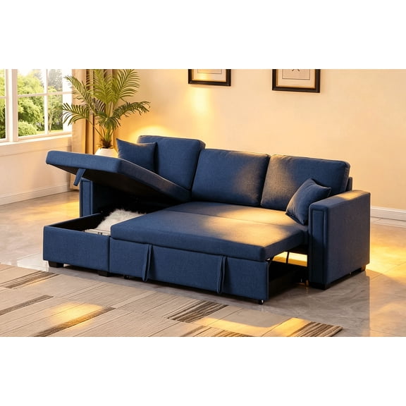 Alexent Convertible Sleeper Sofa, Pull-Out Bed Design, Modern 3-Seat Couch for Living Room & Guest Room, Navy Blue