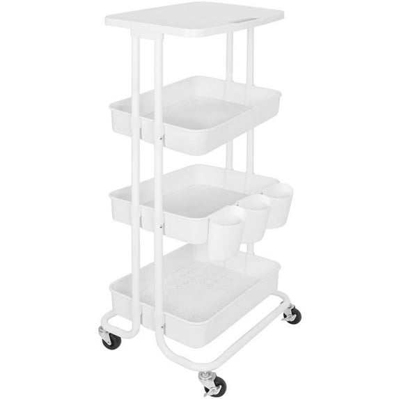 Alexent 3-Tier Table Top Plastic Storage Trolley Rolling Cart Organizer in White