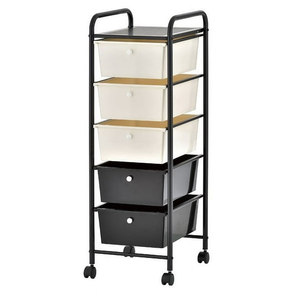 Alexent 5-Drawer Modern Metal/Plastic Organizer Rolling Storage Cart in Black