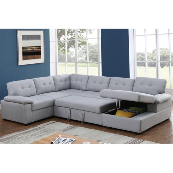 Alexent 5-Seat Modern Fabric Sleeper Sectional Sofa with Storage Gray