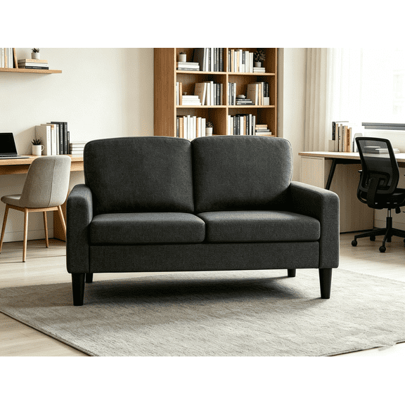 Alexent 53” Small Modern Two Seater Sofa - Polyester Fabric Upholstered Sofa for Small Spaces, Living Room, Apartment, Dark Gray
