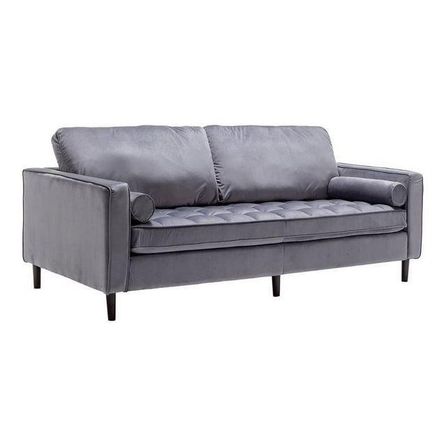 Alexent 84.6" Mid-Century Wood/Velvet Square Arm Loveseat in Gray