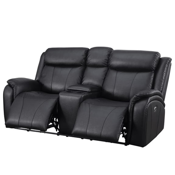 Alexent Contemporary Leather Power Lift Recliner Loveseat with Cupholder, Black