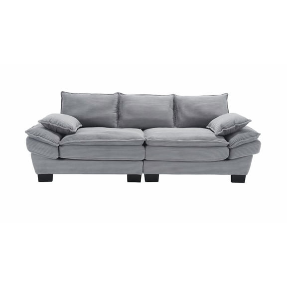 Alexent Double Sofa, 89.8 Inch Corduroy Fabric Modular Sofa with High Resilience Foam Filling for Living Room Bedroom Office Apartment, Light Gray
