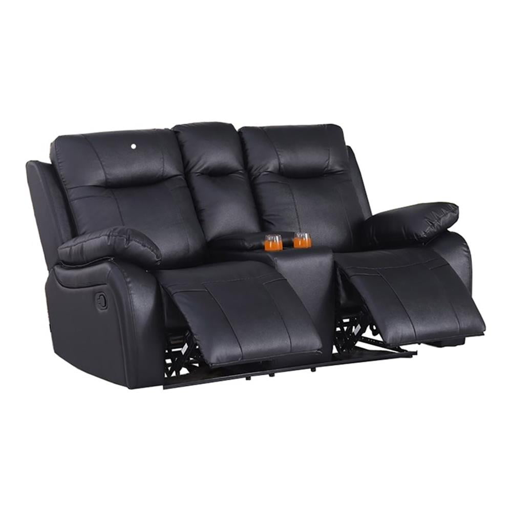 Alexent Faux Leather Manual Recliner Loveseat with Drink Holder, Black