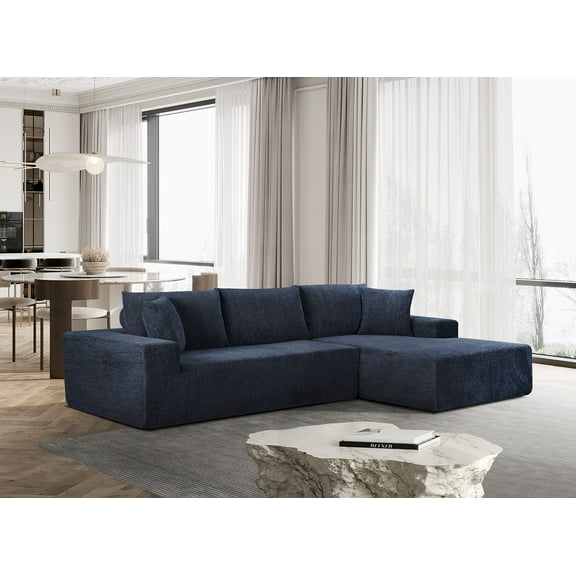 Alexent L-Shaped Modular Modern Sofa, 108” Deep Seat Lounge Sofa for Living Room Bedroom, Blue - Right