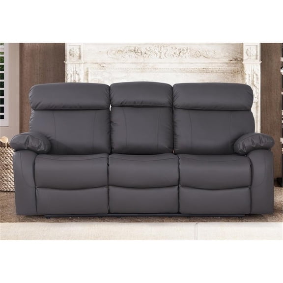Alexent Leather 3 Seater Power Recliner Sofa with USB Charging and Cup Holders, Gray