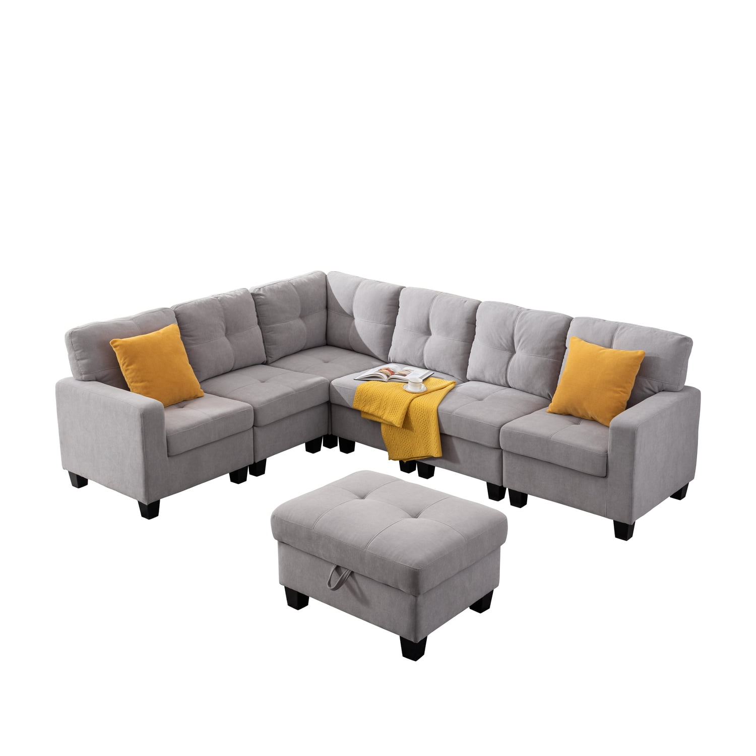 Alexent Light Gray Modular 6-Piece Fabric Sectional Sofa with Solid Wood Frame