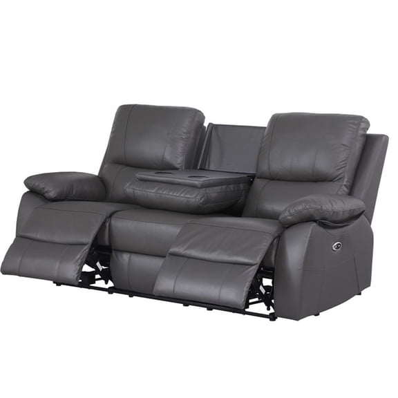 Alexent Recliner Leather Power Reclining 3 Seater Sofa with Cupholder, Gray