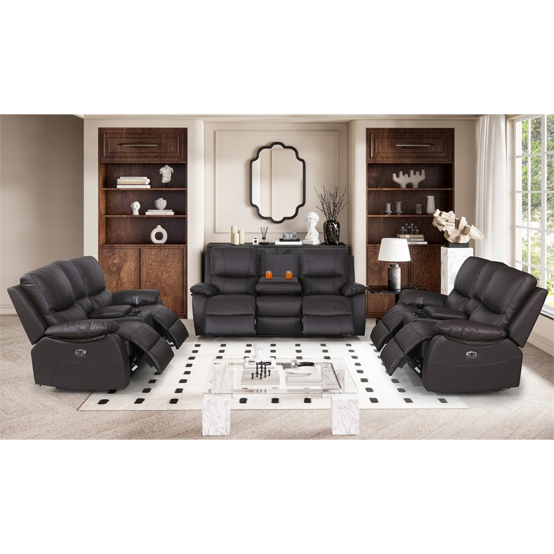 Alexent Recliner Leather Sofa 3 Pieces Electric Power Reclining Sofa ...