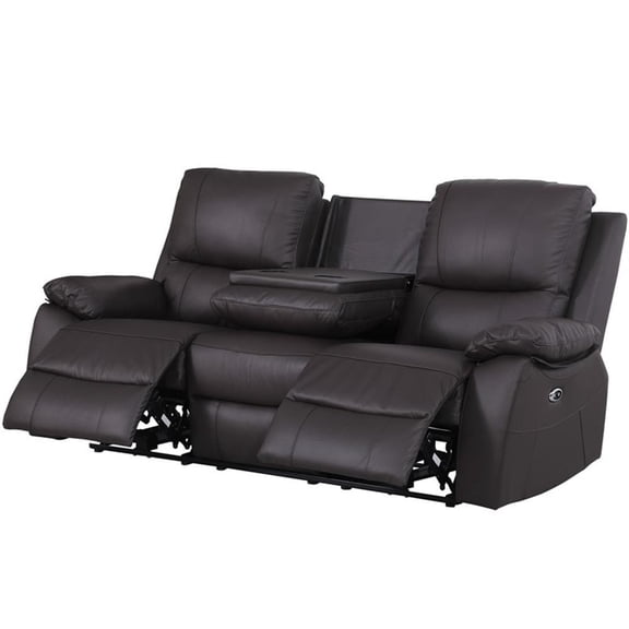 Alexent Recliner Leather Sofa 3 Seater Power Reclining Sofa with Cupholder Brown