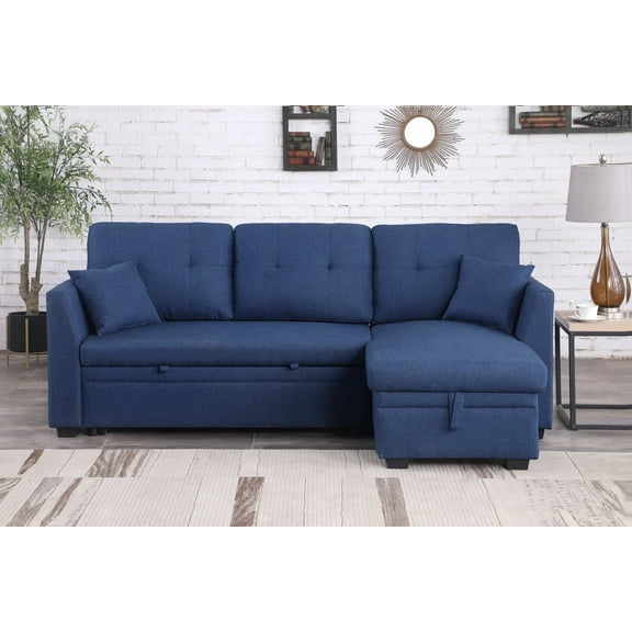 Alexent Sleeper Sofa with Pull-out Bed, L-Shaped Sofa with Storage Recliner, 3-Seater Reversible Sectional Sofa for Living Room, Apartment, Bedroom, Office, Navy Blue