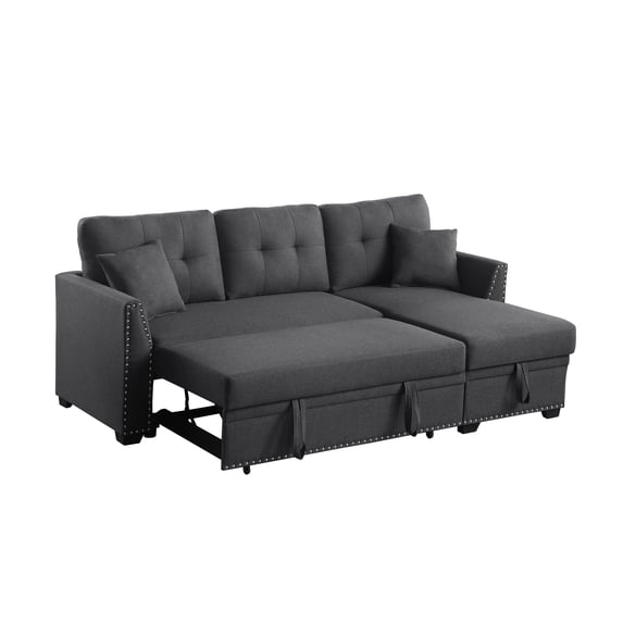 Alexent Sleeper Sofa with Pullout Bed, Lounge Sofa with Storage, 3 Seats Reversible Sleeper Sofa for Bedroom, Living Room, Dark Gray