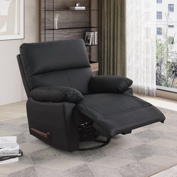 Alexent Swing Recliner, 360° Swivel Recliner, Ergonomic Recliner, High Density Foam Padding Material, Home, Office Faux PU Leather Manual Recliner,Black
