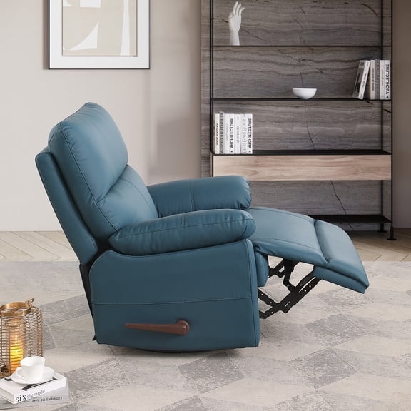 Alexent Swing Recliner, 360° Swivel Recliner, Ergonomic Recliner, High Density Foam Padding Material, Home, Office Faux PU Leather Manual Recliner,Blue