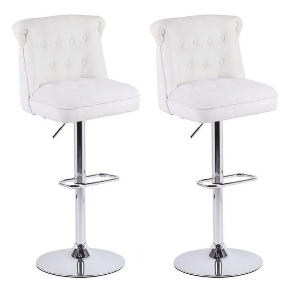 Alexent Swivel Bar Stools Set of 2, Height Bar Stools Swivel Barstools with High Back, Button Tufted, Silver Footrest ,Velvet Upholstered Bar Chairs for Kitchen,,Beige