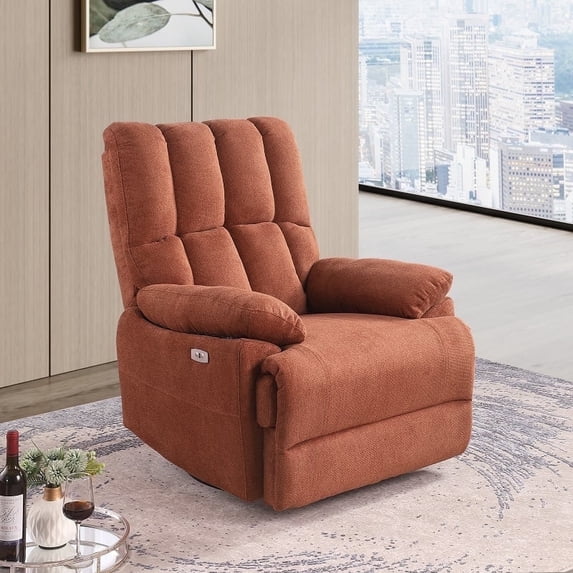 Alexent Swivel Recliner with Footrest and 270 ° Swivel Base, Rocking and Swivel Function, Adjustable Modern Living Room Single Lazy Boy Recliner Sofa, Caramel