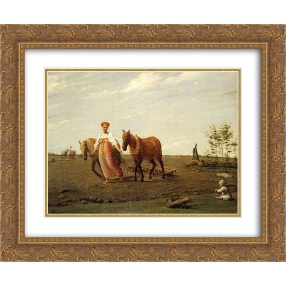 Alexey Venetsianov 2x Matted 24x20 Gold Ornate Framed Art Print 'In the Fields. Spring'