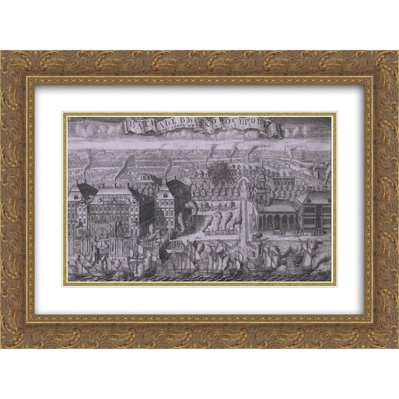 Alexey Zubov 2x Matted 24x18 Gold Ornate Framed Art Print 'The Bringing of the Swedish Ships to St. Petersburg after the Victory in the Battle of Gangut September 9 1914'