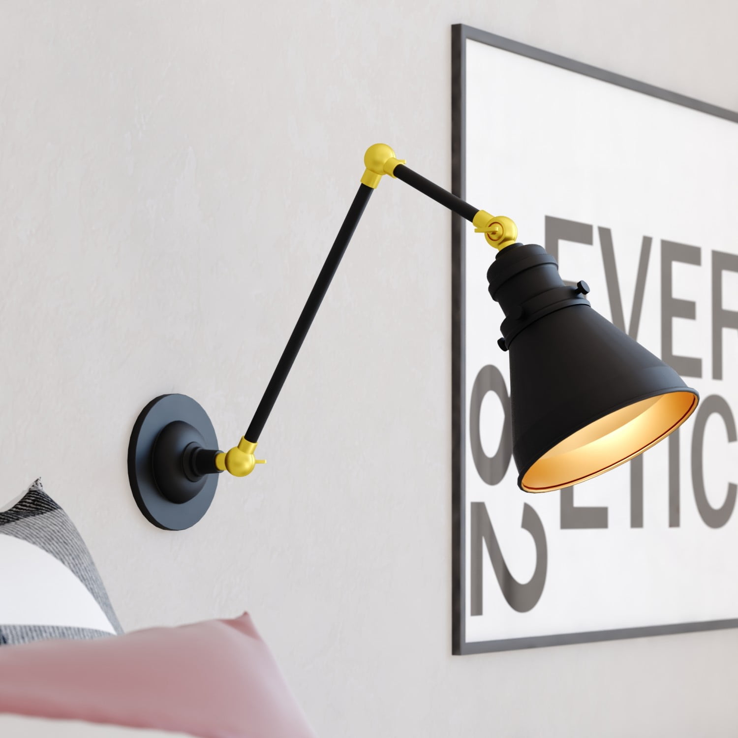 Alexis Adjustable Swing Arm Wall Lamp in Oil Rubbed Bronze and Satin Gold