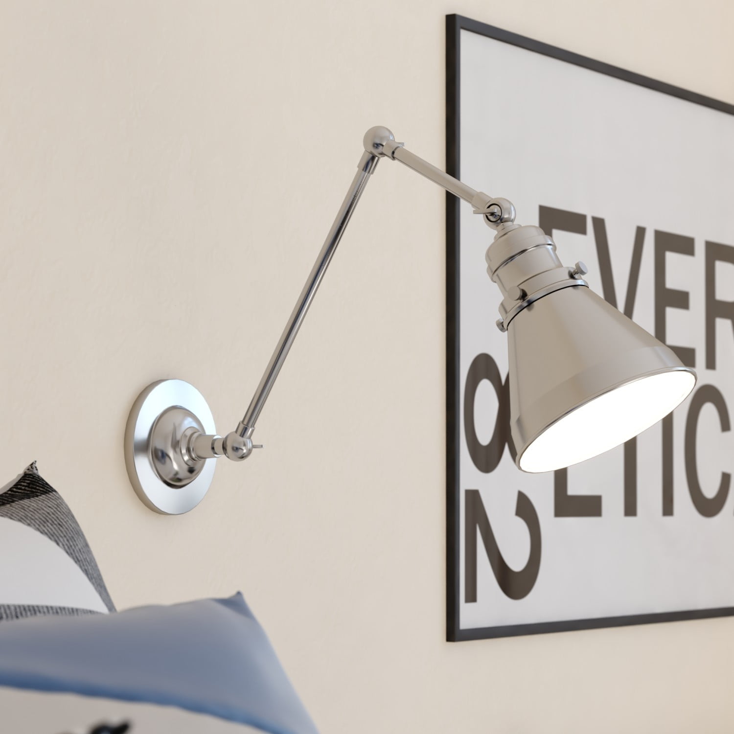 Satin Nickel and Matte White Adjustable Swing Arm Wall Lamp