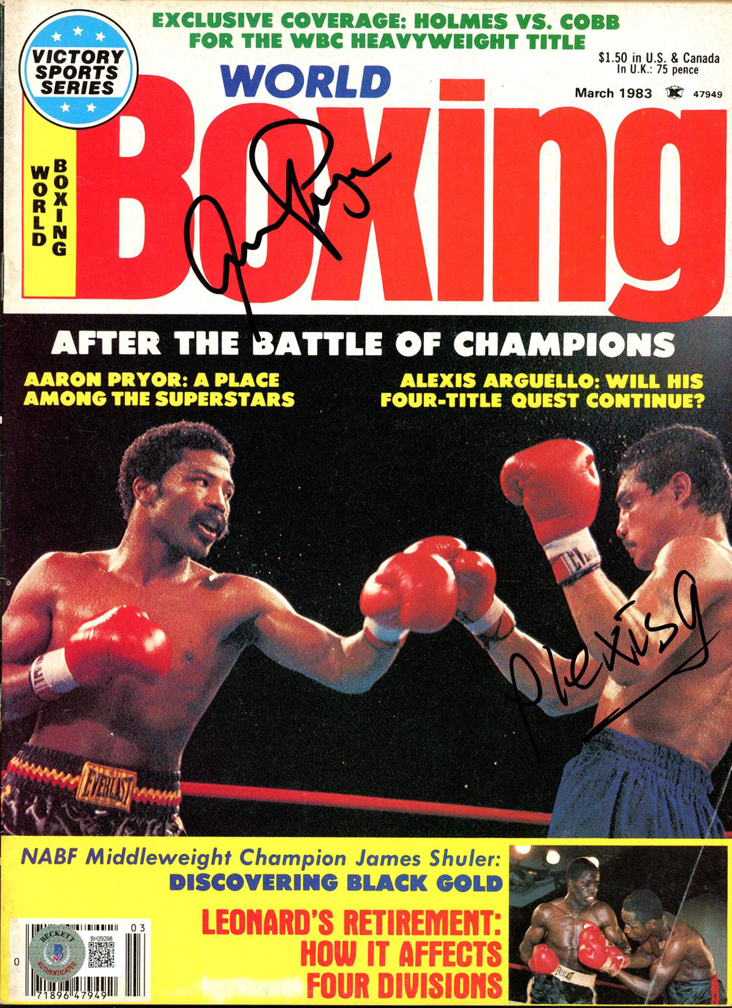 Alexis Arguello Aaron Pryor Autographed World Boxing Magazine Beckett