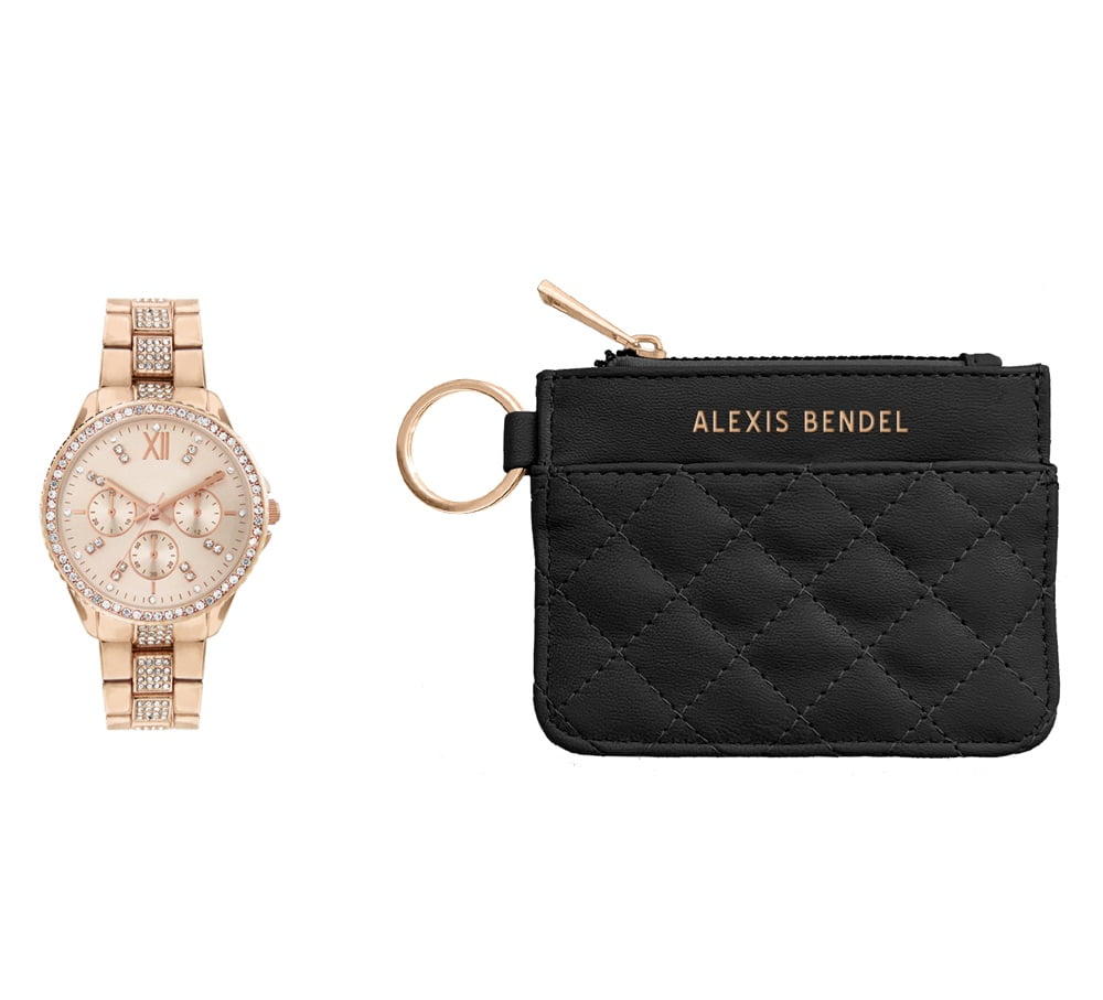 Alexis Bendel Women's Analog Rose Gold-Tone Metal Alloy Bracelet Watch,  38mm and Wallet Gift Set