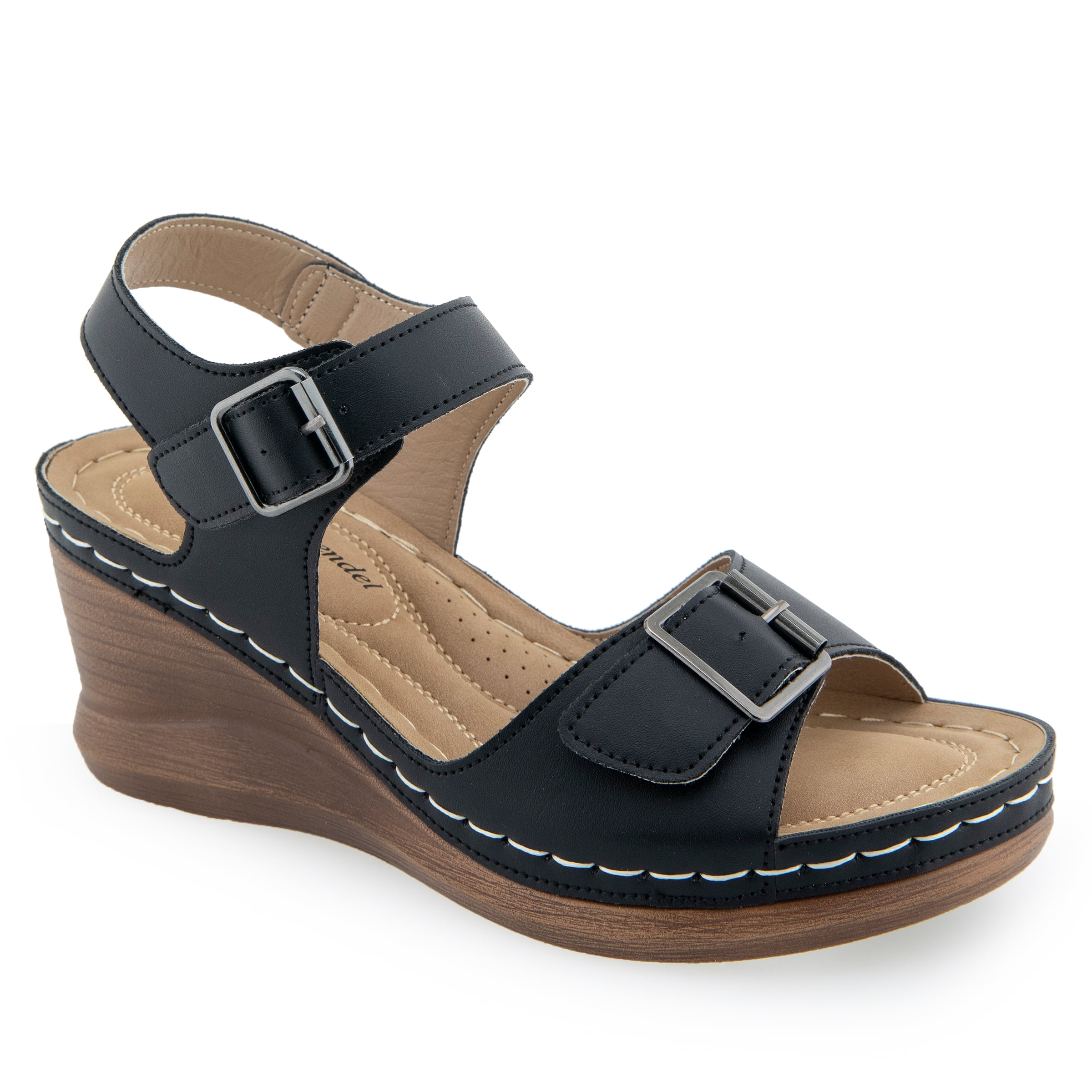 Alexis Bendel Ladies Black PU Wedge Sandals Size 10