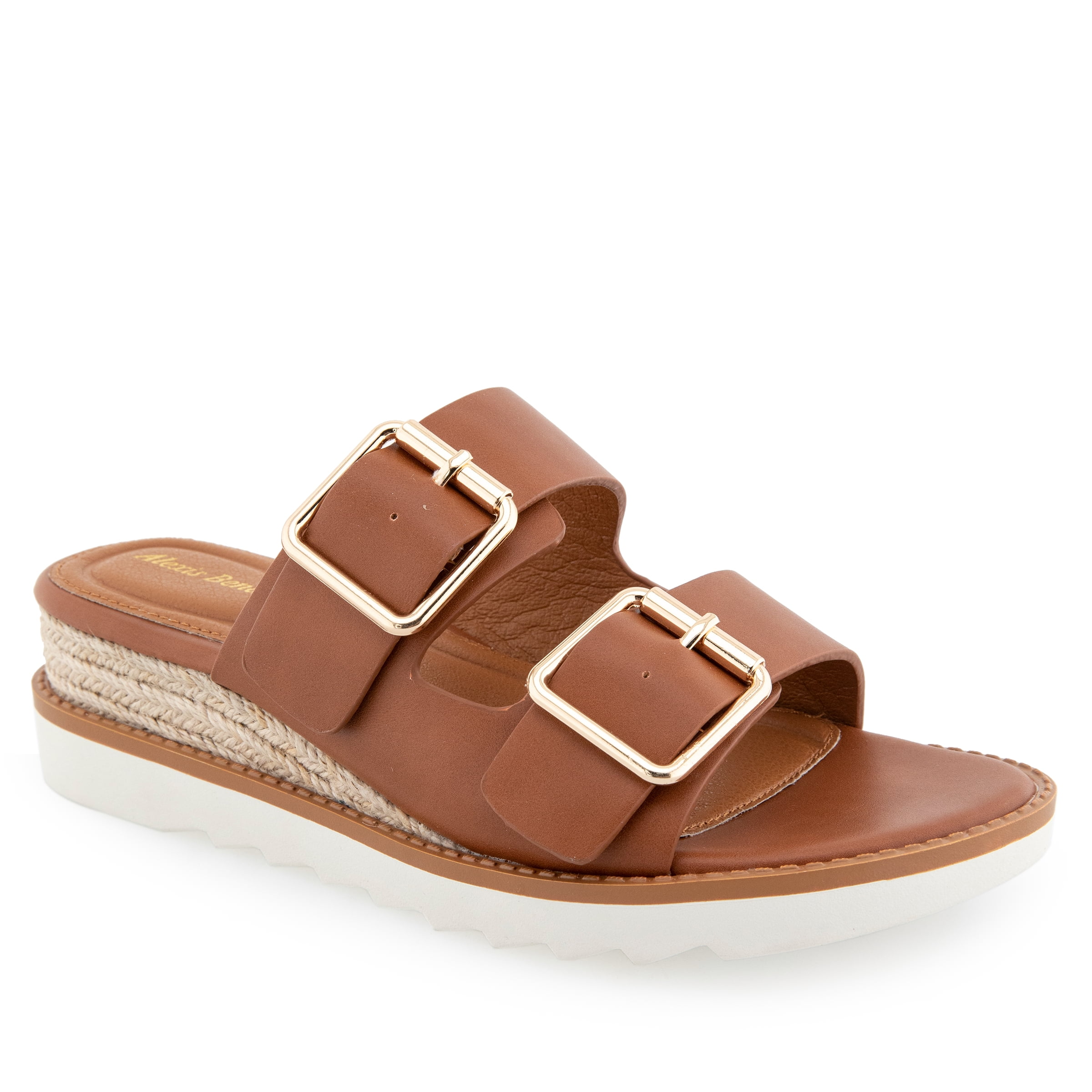 Alexis Bendel Ladies Tan Vachetta Leather Wedge Sandals Size 6