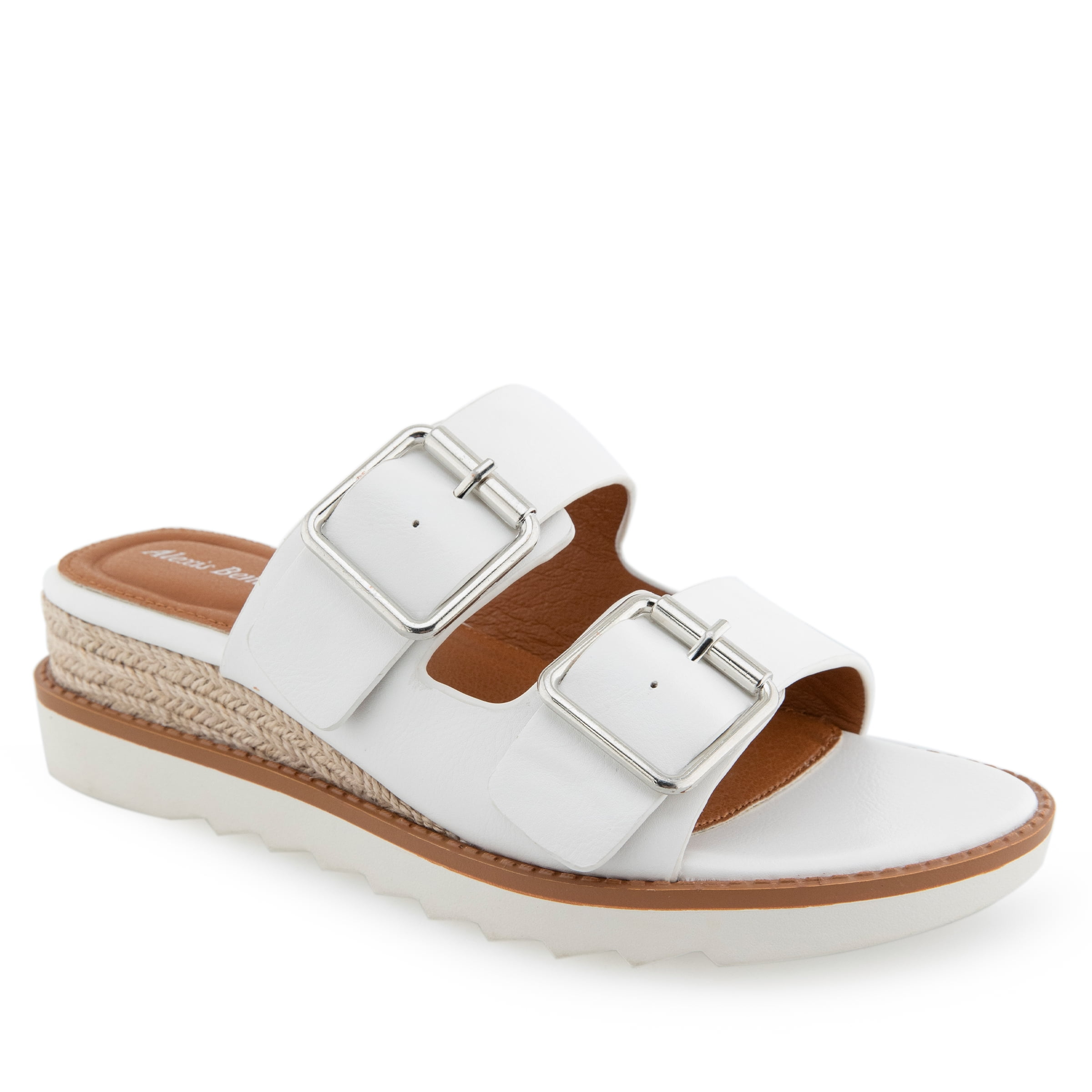 Alexis Bendel Ladies White Vachetta Leather Wedge Sandals Size 7.5 Walmart