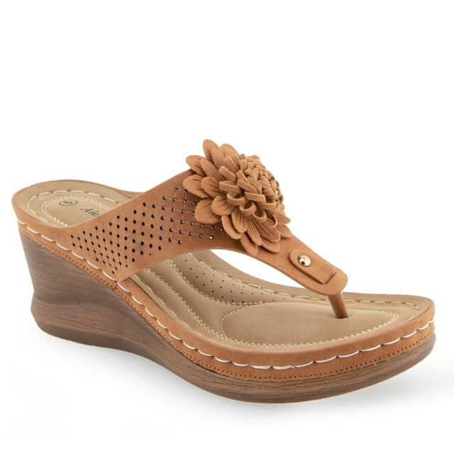Alexis Bendel Women's Mid-Heel Comfort Flower Thong Wedge Sandals ...